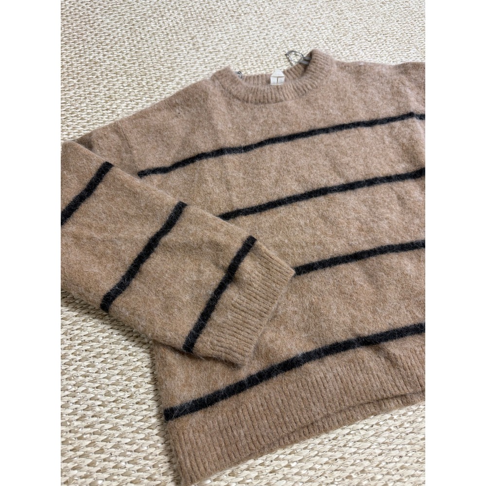 Arket Alpaca Wool Blend Striped Sweater Camel Black Boxy Knit quiet luxury euro - Picture 3 of 7